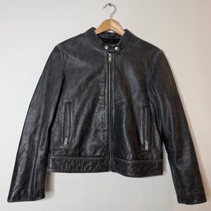 MNG 100% Buffalo Leather Moto Jacket in distressed black leather size medium